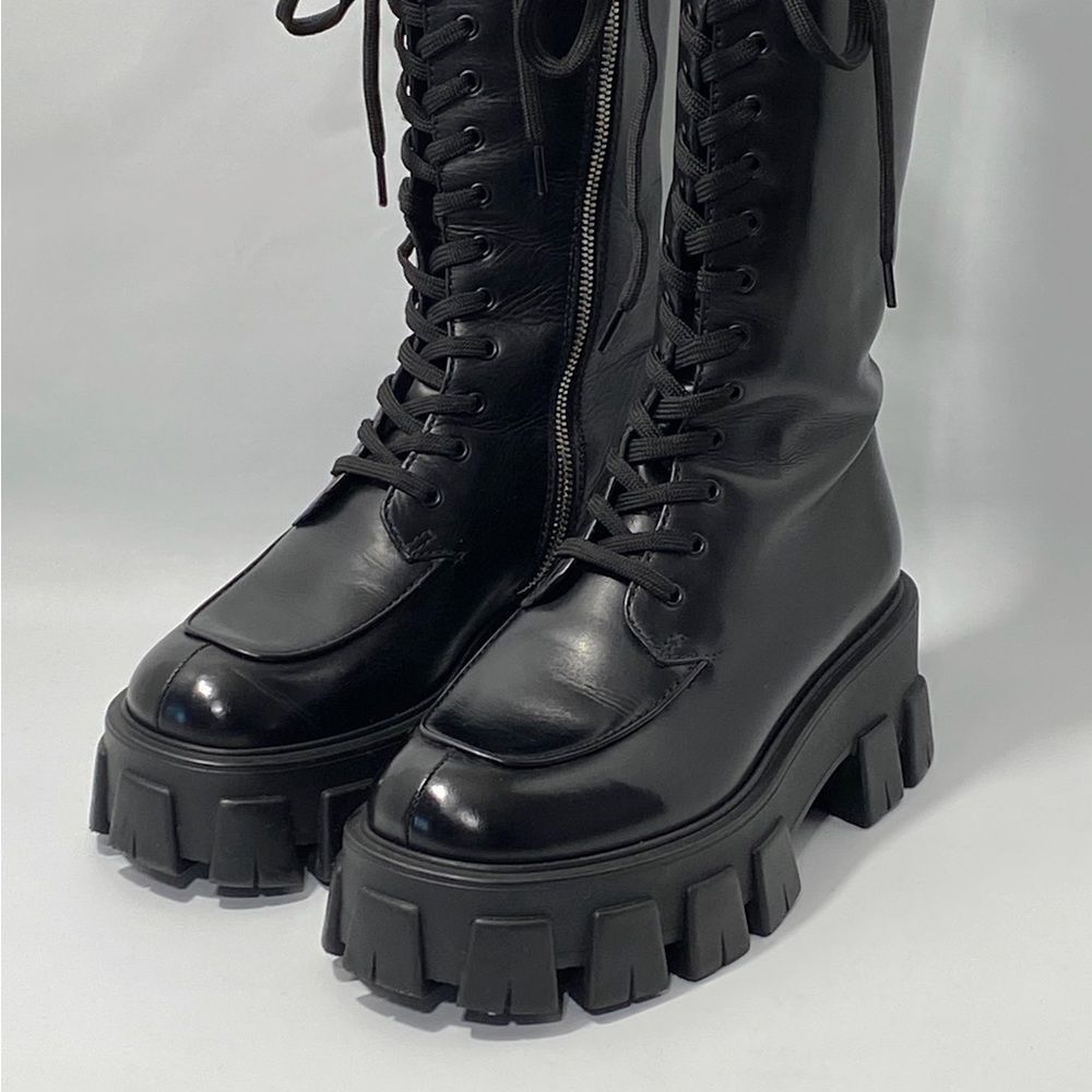 Prada Lug-Sole Tall Leather Combat Boots size 36 - Picture 6 of 15